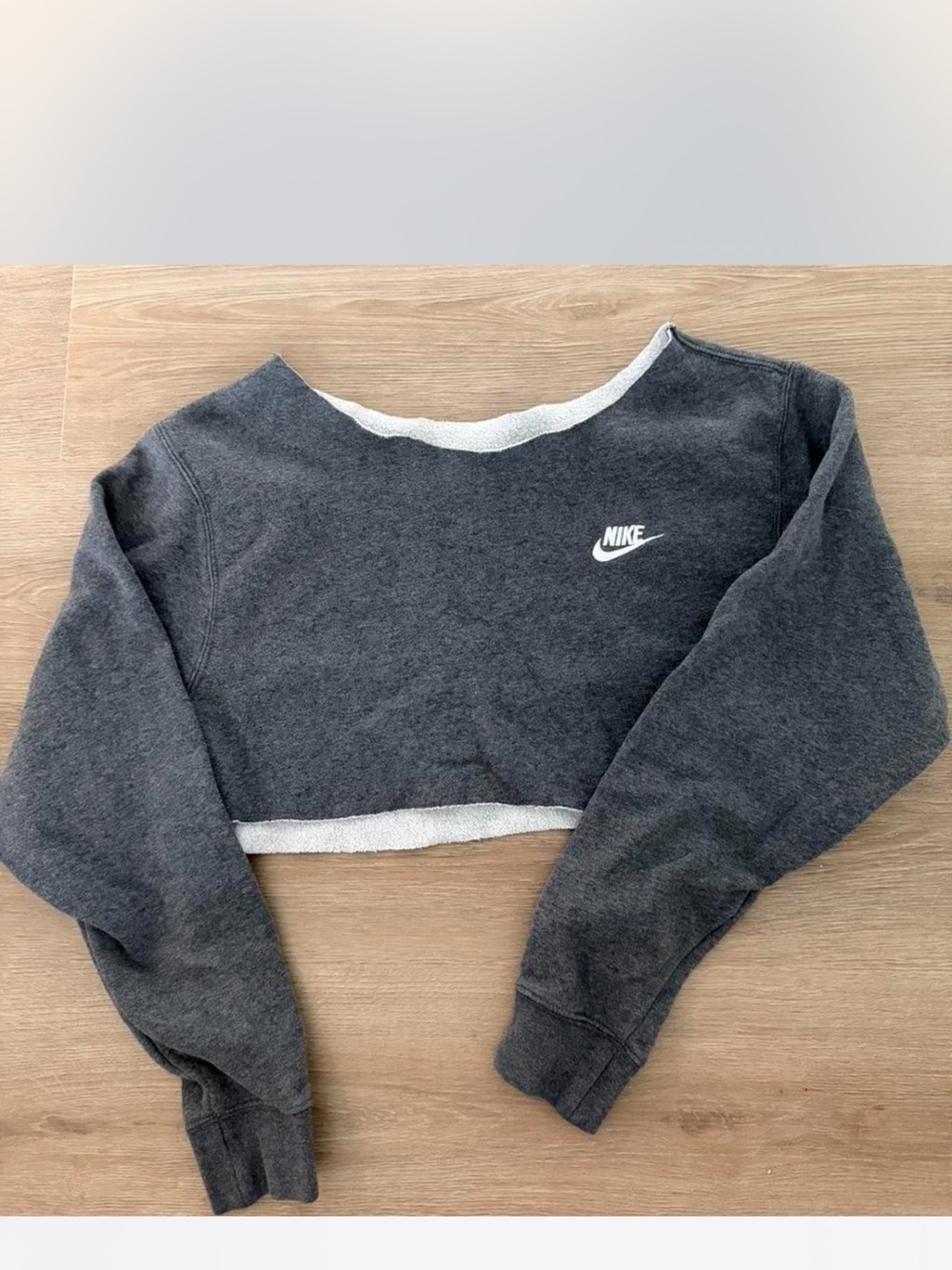 Nike Women's Dark Gray Cropped Sweatshirt with White Logo